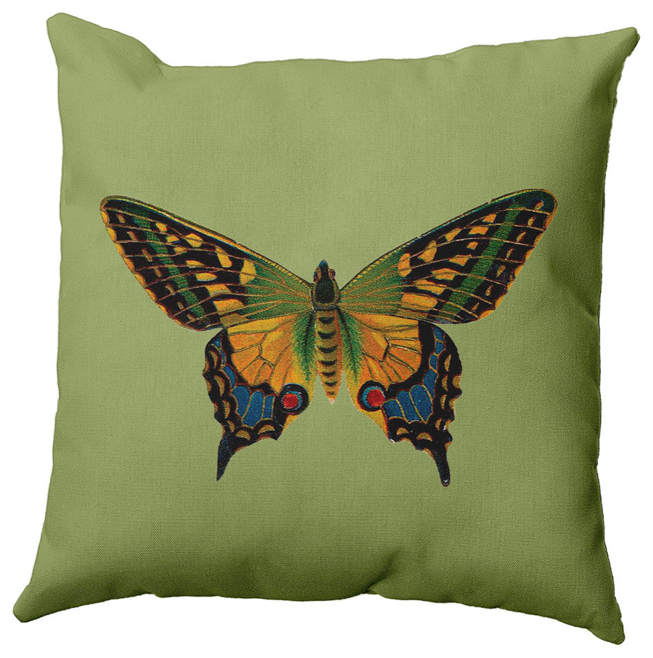 Colorful Swallowtail Polyester Indoor Pillow, Apple Green, 20"x20"