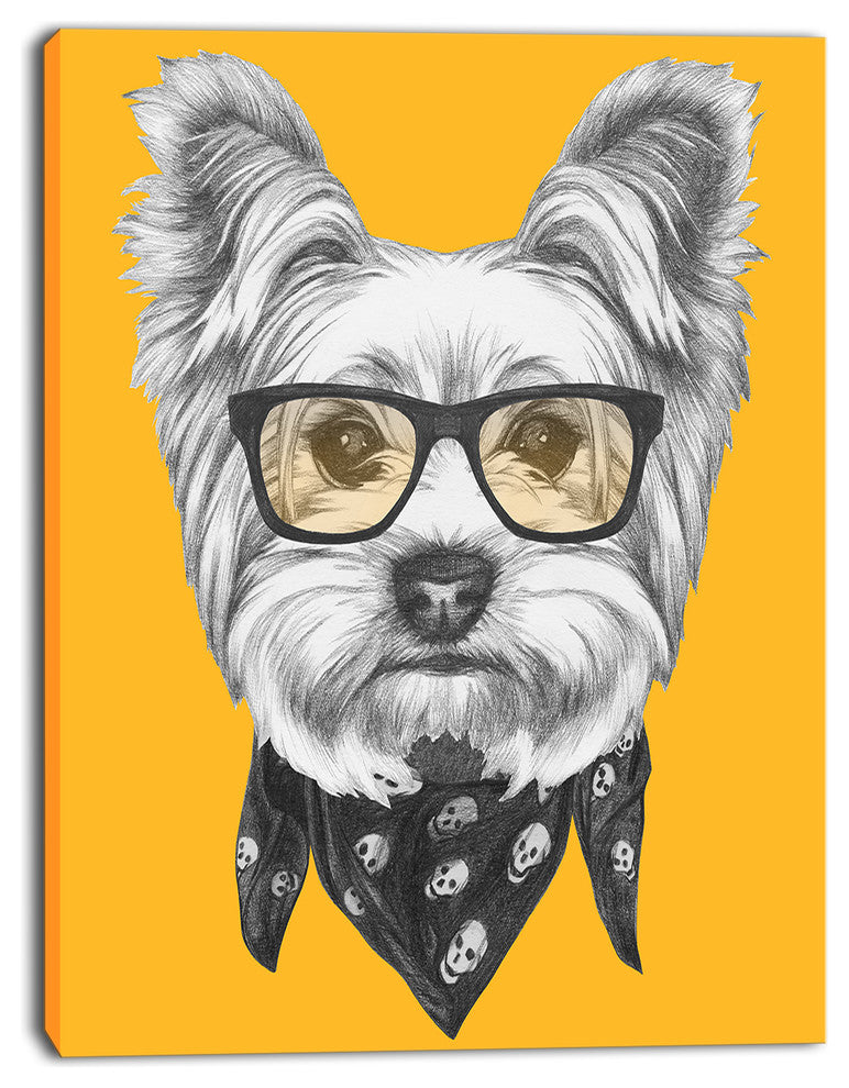 Funny Terrier Dog with Glasses, Animal Canvas Art Print, 28"x60"