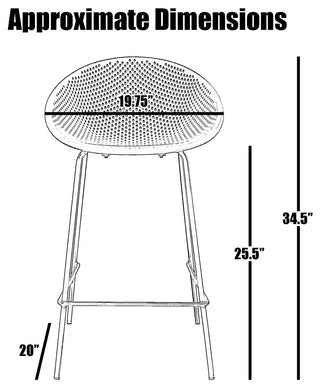 Set of 2 Modern Counter Stools with Perforated Low Back and Metal Frame, 25.5", White