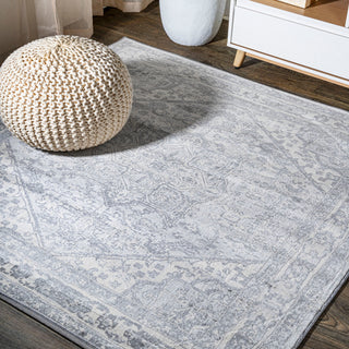 Modern Persian Medallion Light Gray/Ivory 6' Square Area Rug