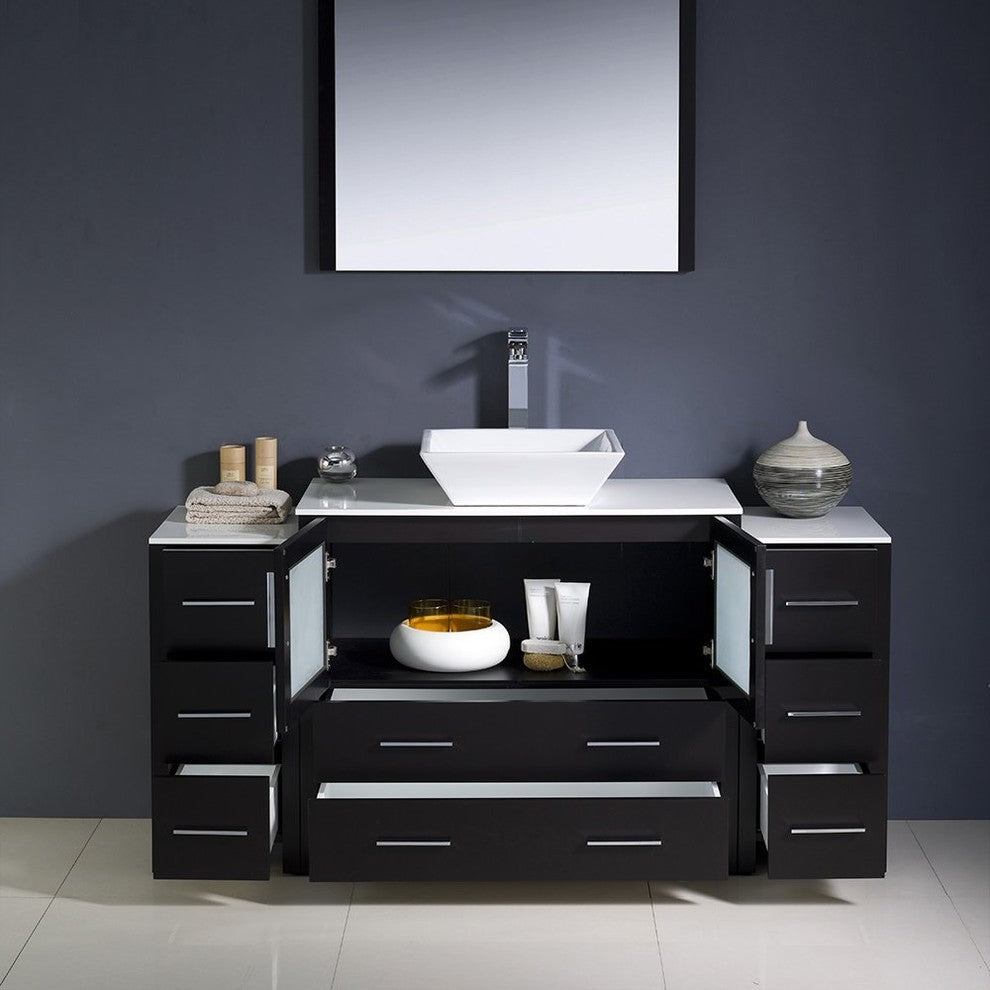 Torino 60" Espresso Modern Bathroom Vanity With 2 Side Cabinets, FFT1045BN