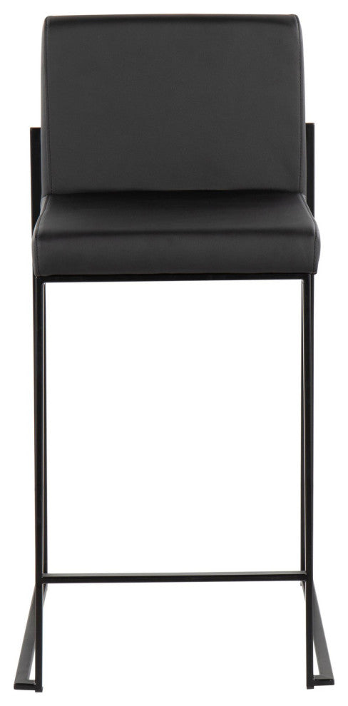 Fuji High Back Counter Stool, Black Steel/Black Faux Leather, Set of 2