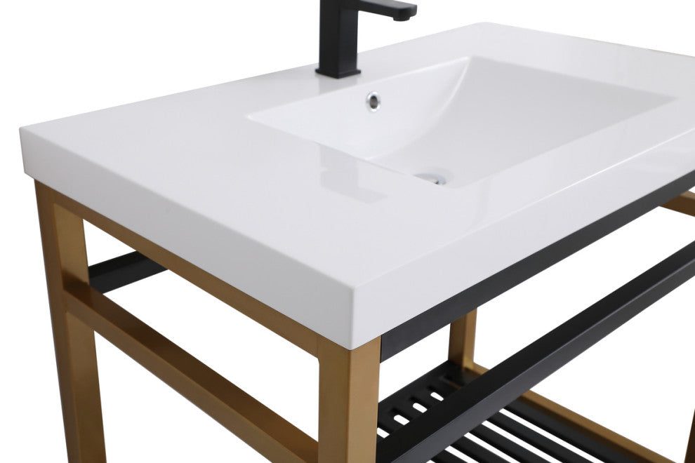 Home Living Single Bathroom Metal Vanity, Golden Black, 36"