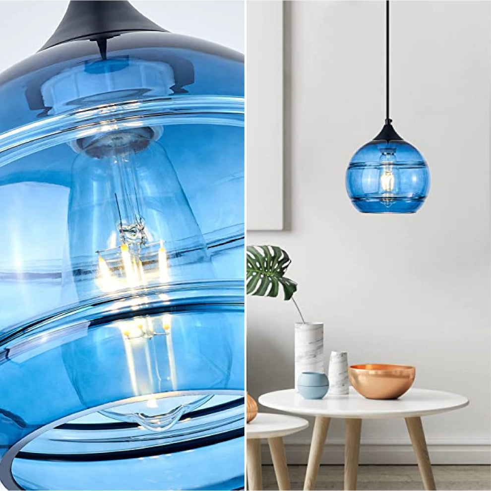 1Light blue pendant light Modern kitchen counter lights Round glass light shade