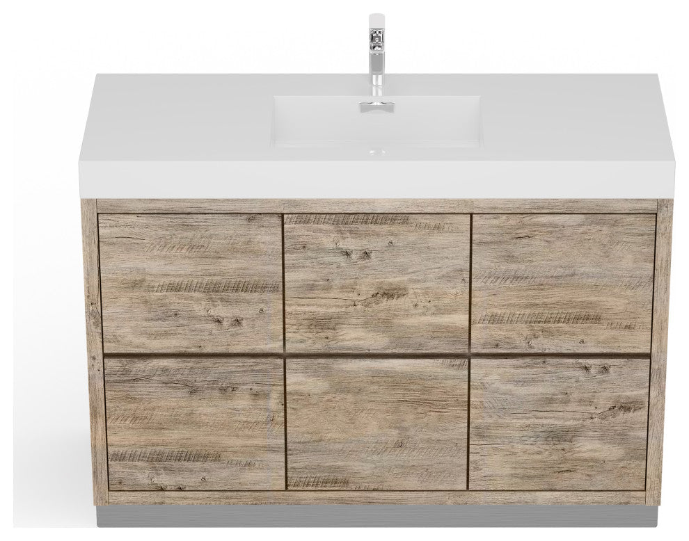 Boutique Bath Vanity, Natural Wood, 48", Single Sink, Freestanding
