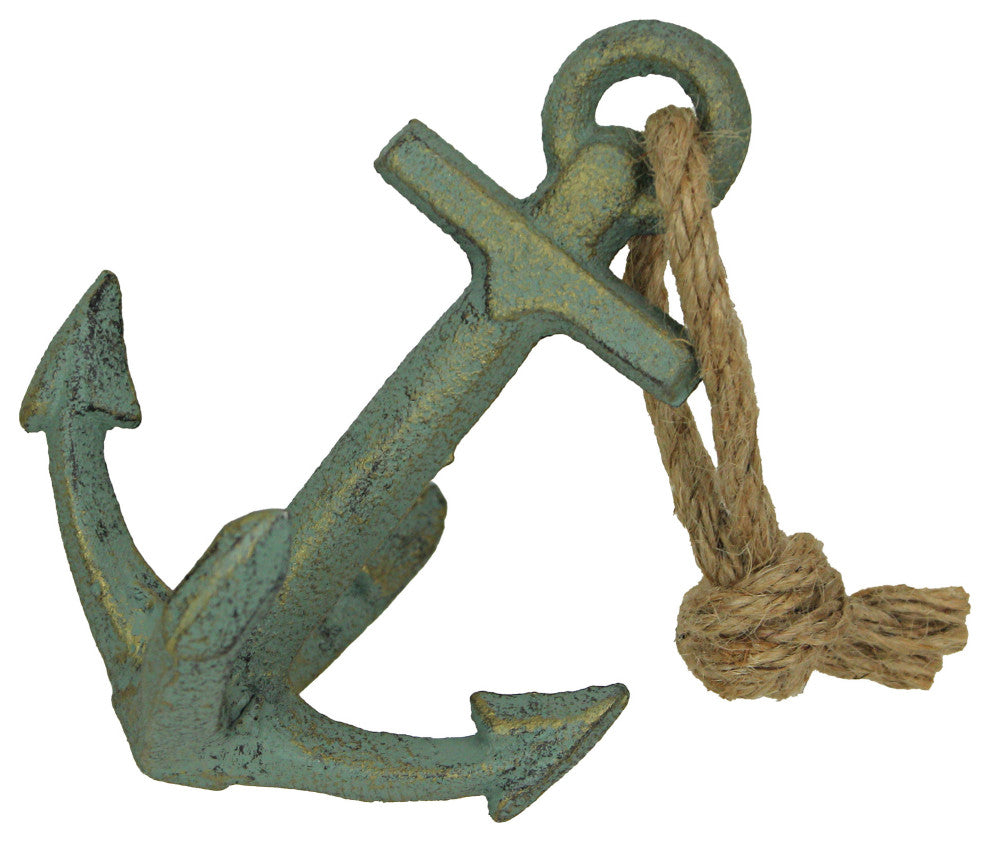 Set of 2 Verdigris Cast Iron Ship Anchor Bookends Nautical Home Decor Sculpture