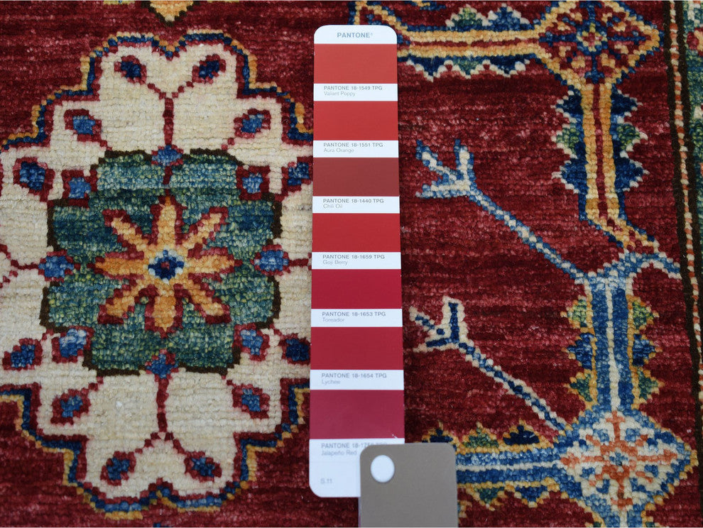 Red Super Kazak Geometric Design Hand-Knotted XL Runner Rug, 3'4"x19'3"