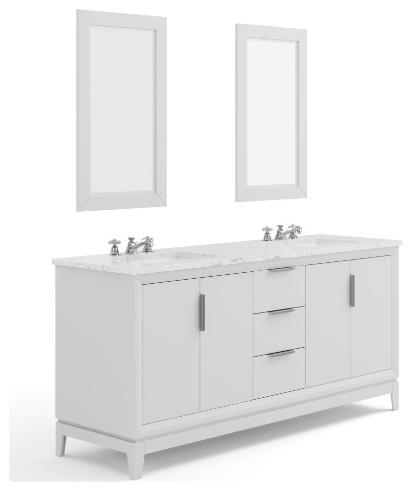 Elizabeth 72" Double Sink Carrara White Marble Vanity, Pure White