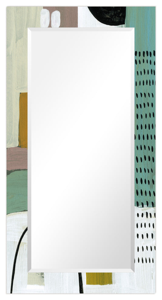 PatternBeveled Mirror on Abstarct Printed Tempered Art Glass, 54x28"