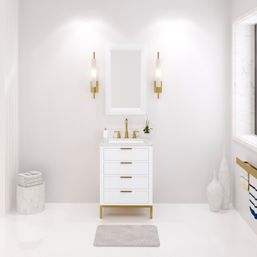 Bristol 24" Marble Countertop Vanity, White With Gooseneck Faucet