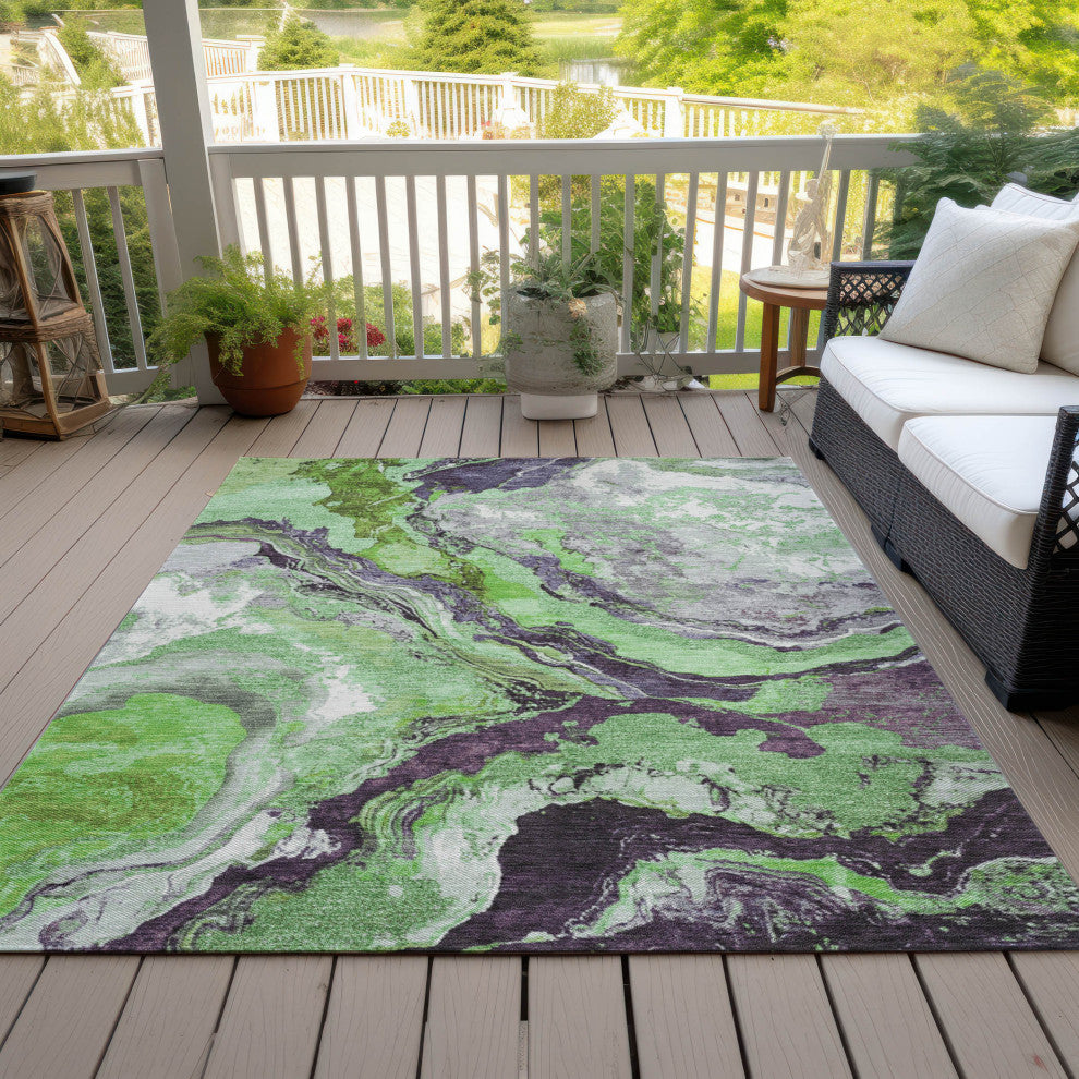 Machine Washable Indoor/Outdoor Chantille ACN1908 Green 5' x 7'6" Rug