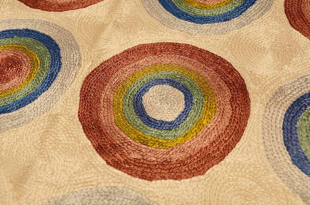 Kandinsky Circles Silk Rug / Wall Tapestry Hand Embroidered 2ft X 3ft