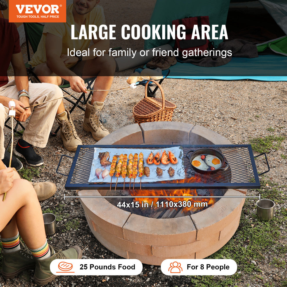 VEVOR 44" Rectangle Cooking Grate Fire Pit Grill Grate X-Marks Heavy-Duty Steel