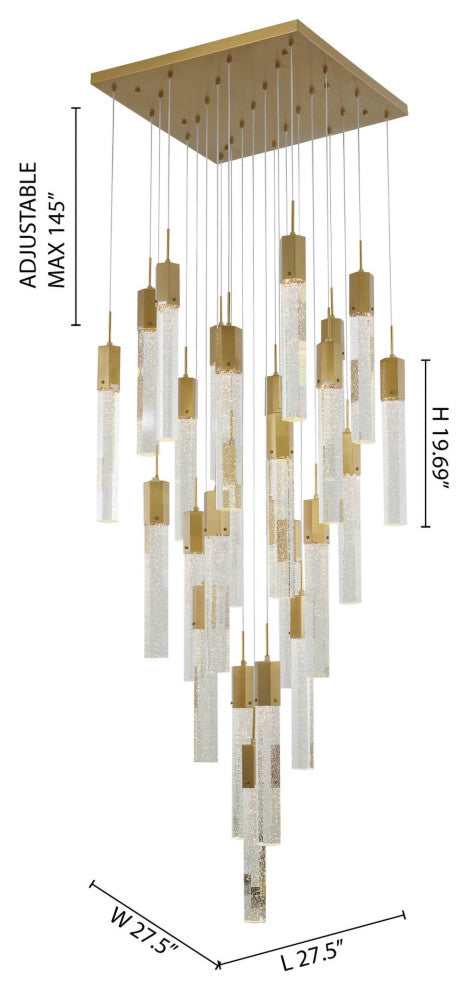 25-Light Gold Stainless Steel Chandelier With Crystals