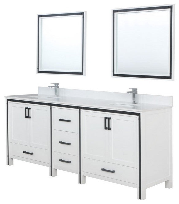 Ziva White 84" Double Vanity, Cultured Marble Top, 34" Mirrors