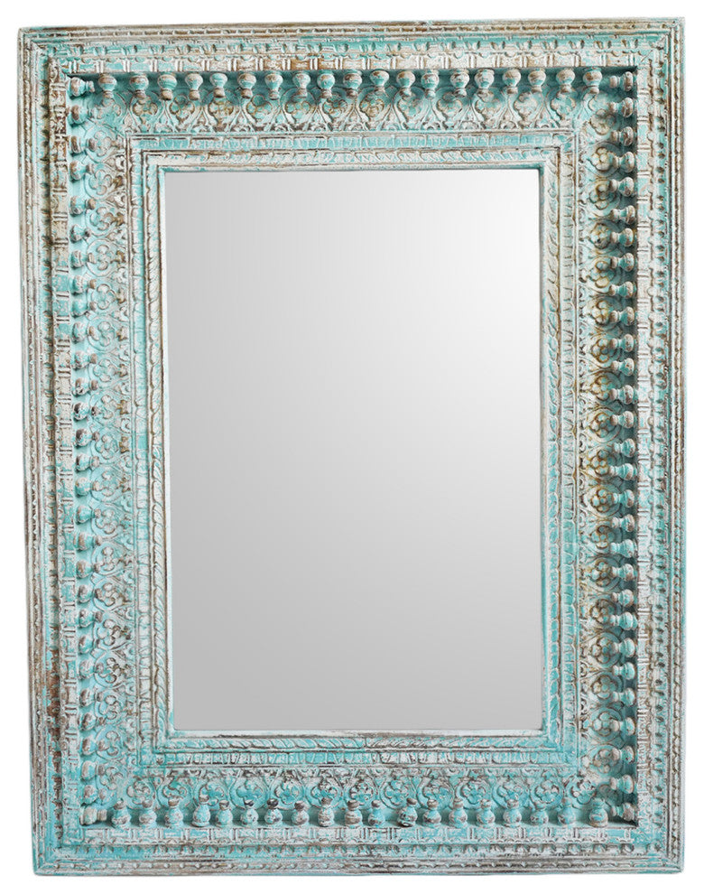 Blue Wash Carved Moulding Mirror