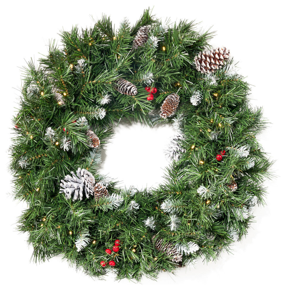 24" Mixed Spruce LED Artificial Christmas Wreath, Green