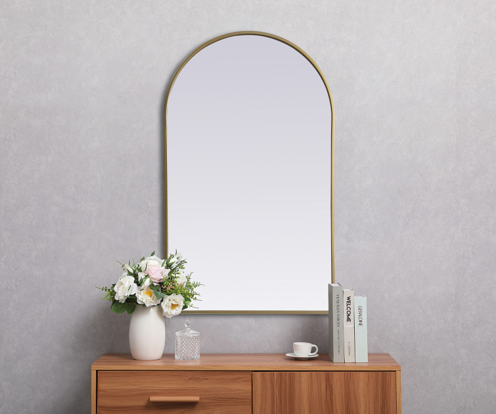 Metal Frame Arch Mirror 24X40 Inch, Brass