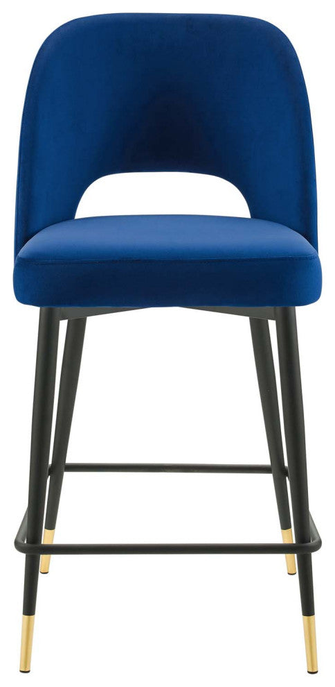 Counter Stool Chair, Velvet, Metal, Blue Navy, Modern, Bar Pub Bistro Restaurant
