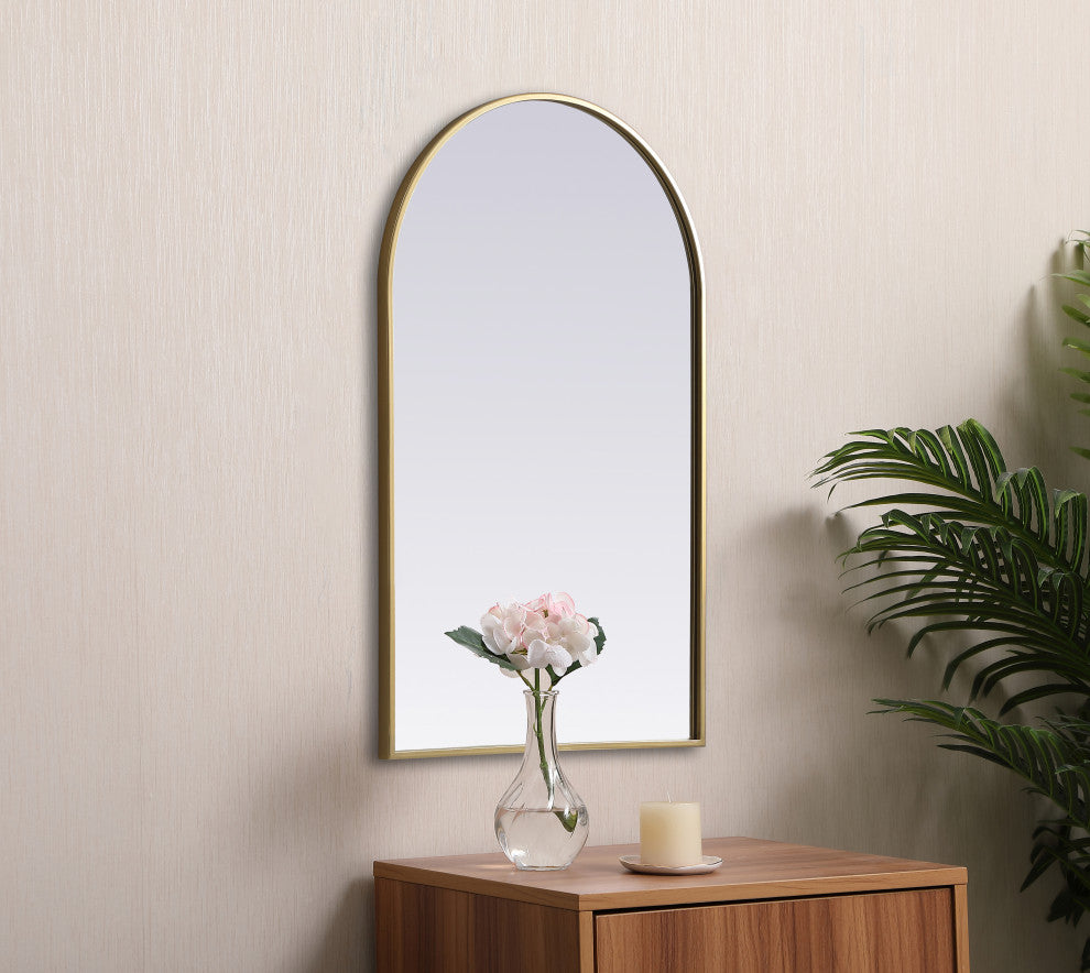 Metal Frame Arch Mirror 22X36 Inch, Brass