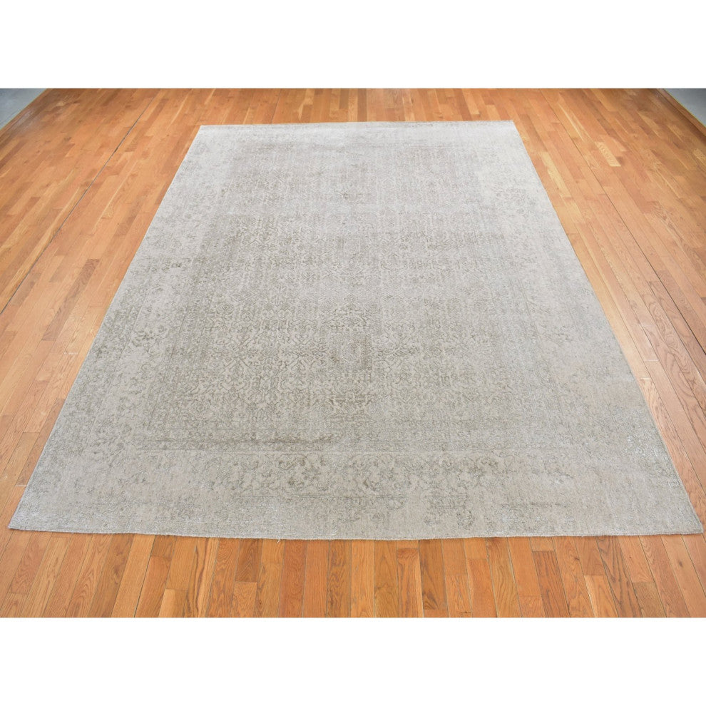 Taupe, Fine Jacquard Loomed Weave Wool and Silk Persian Design Rug, 8'9"x12'1"