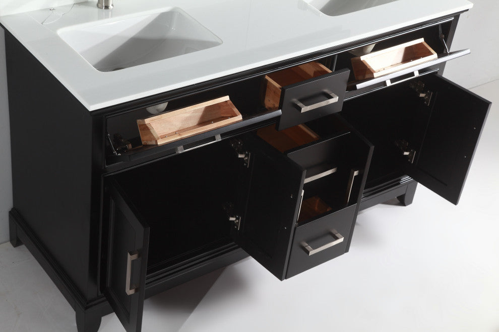 Vanity Art Bathroom Vanity Set With Engineered Marble Top, 60", Espresso, Standard Mirror
