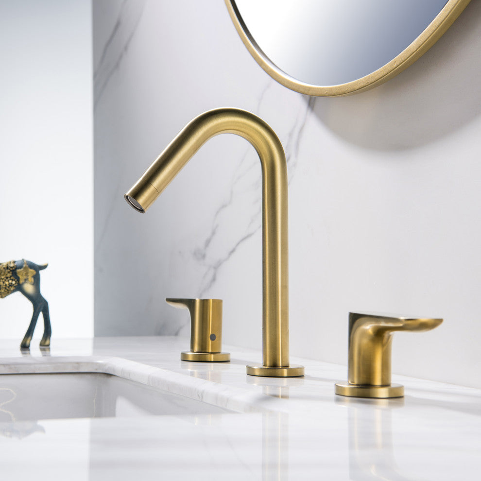 Double Handle Deck Mounted Bathroom Sink Faucet, Brushed Gold