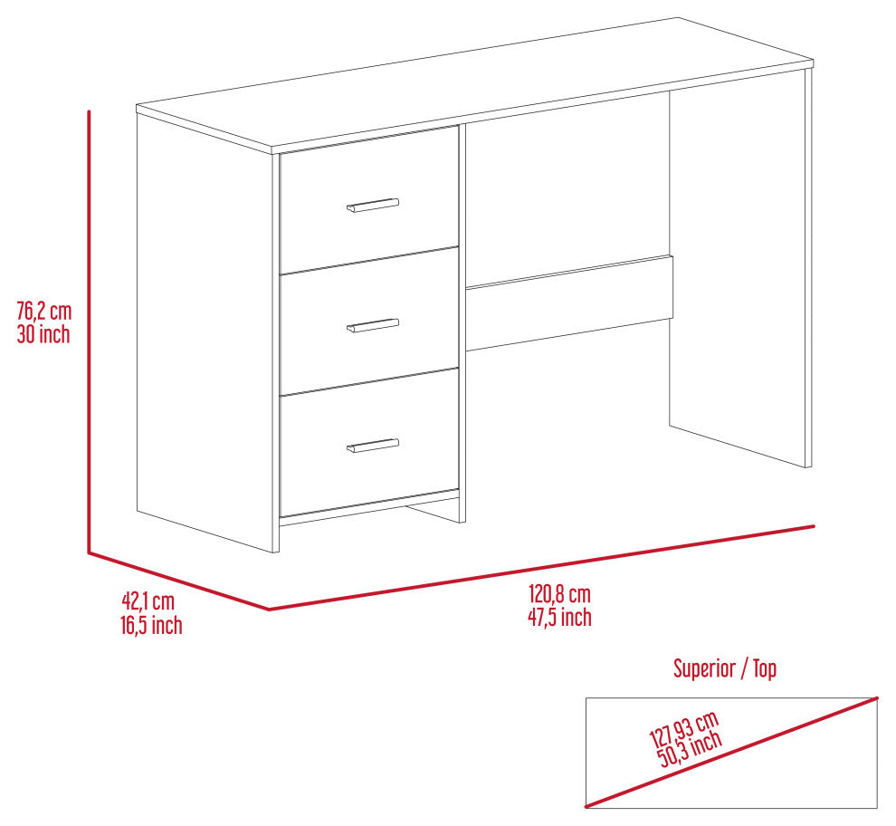 DEPOT E-SHOP Azalea 3 Drawer Writing Desk, Black