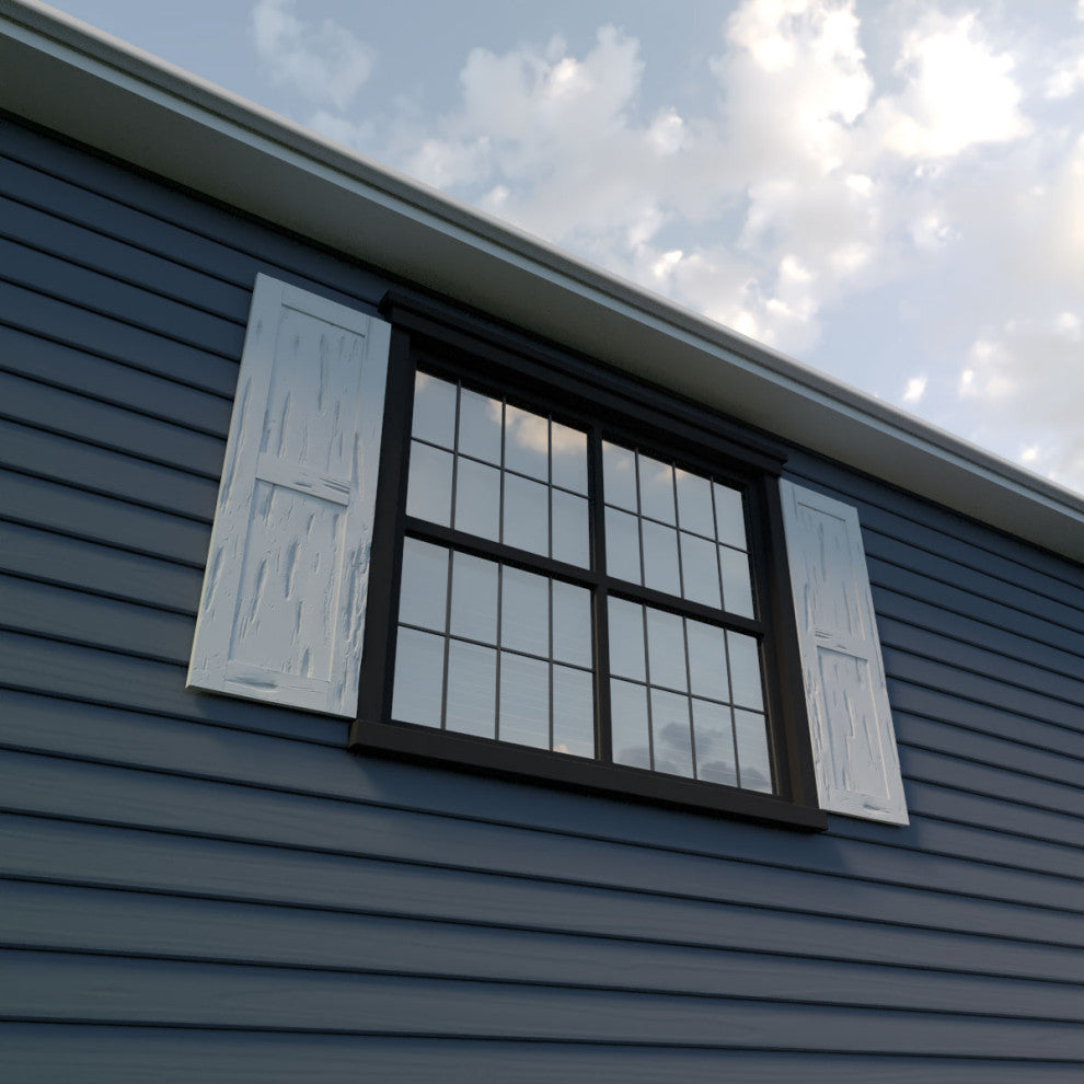 Rustic Two Equal Panel Flat Panel Pecky Cypress Faux Wood Shutters (Per Pair)