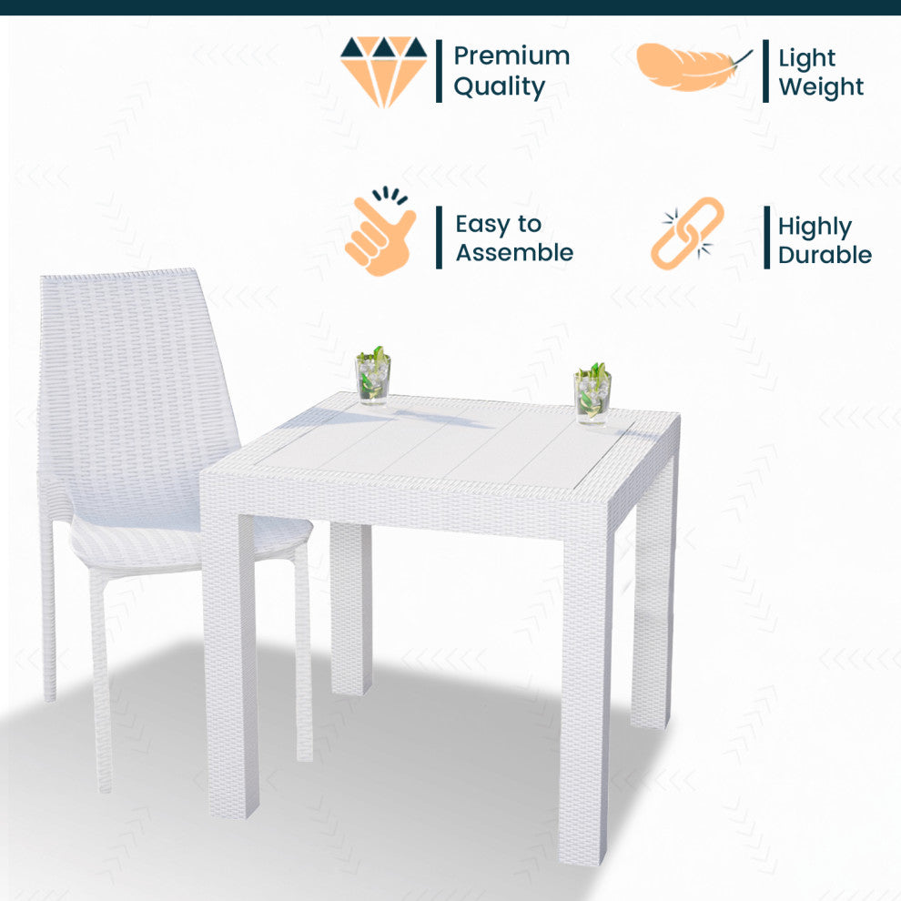 LeisureMod Kent Weave Design 3-Piece Outdoor Patio Dining Set, White