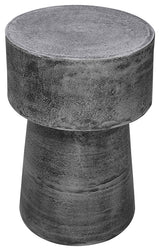 Vintage Accent Side Table 15.5" Round Antique Silver Cast Aluminum Drum Base