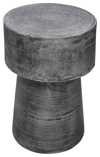 Vintage Accent Side Table 15.5" Round Antique Silver Cast Aluminum Drum Base