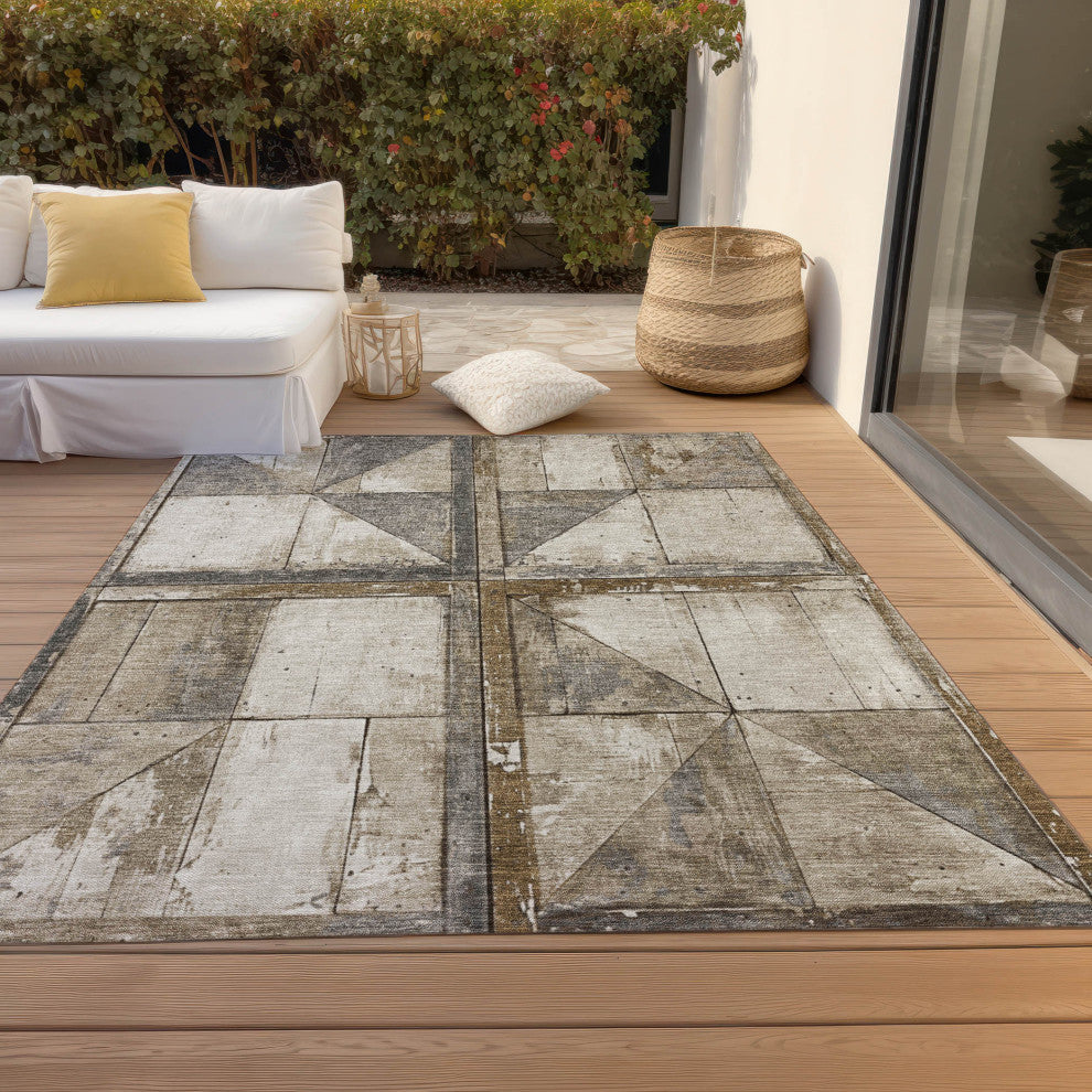 Machine Washable Indoor/Outdoor Chantille ACN1875 Beige 3' x 5' Rug