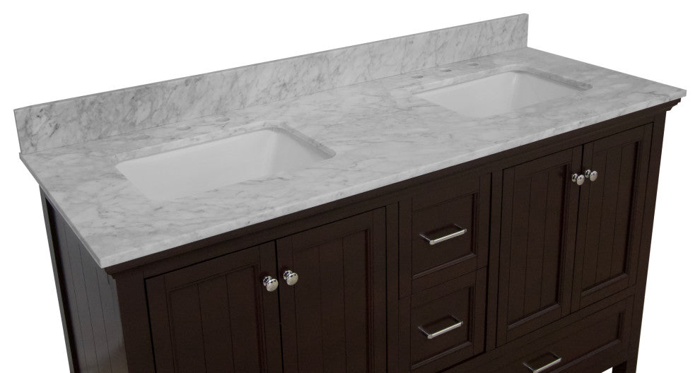 Paige 60" Bathroom Vanity, Chocolate, Carrara Marble, Double Sink