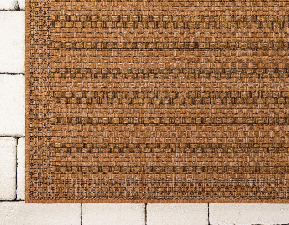 Rug Unique Loom Outdoor Border Light Brown Rectangular 5' 3 x 8' 0