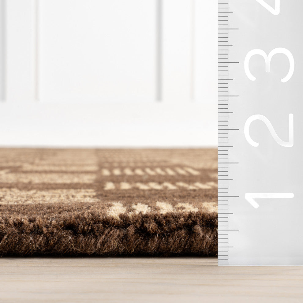 Arvin Olano x RugsUSA Quince Checkered Wool Rug, Brown 3' x 5'