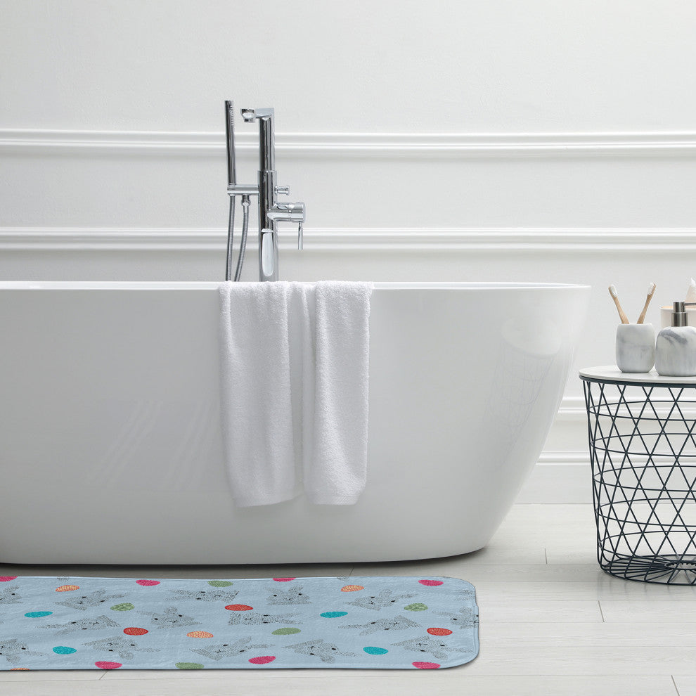 24" x 17" Bunnies and Eggs Bathmat, After Rain Blue