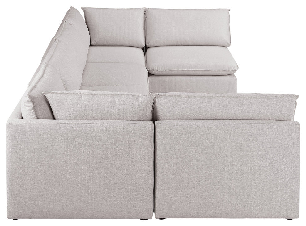 Mackenzie Linen Textured Fabric 6-Piece Modular U-Shaped Sectional, Beige