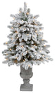 46" Flocked North Carolina Fir Faux Xmas Tree W/Lights & Bendable Branches, Urn