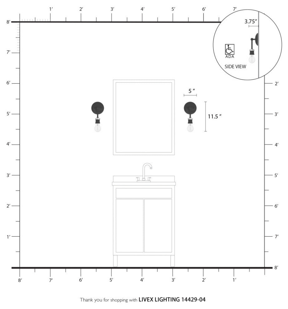 Lansdale 1 Light Black With Brushed Nickel Accents ADA Vanity Sconce