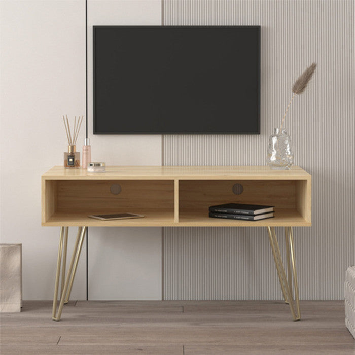 Modern Design TV stand table metal legs entertainment center with 2 open shelves