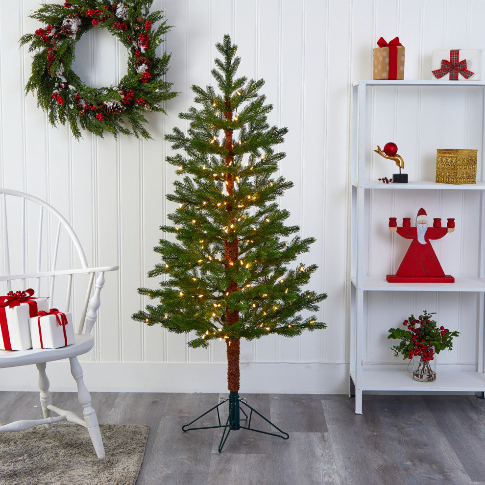 5' Fairbanks Fir Faux Xmas Tree W/Warm, Multifunction Lights & Bendable Branches