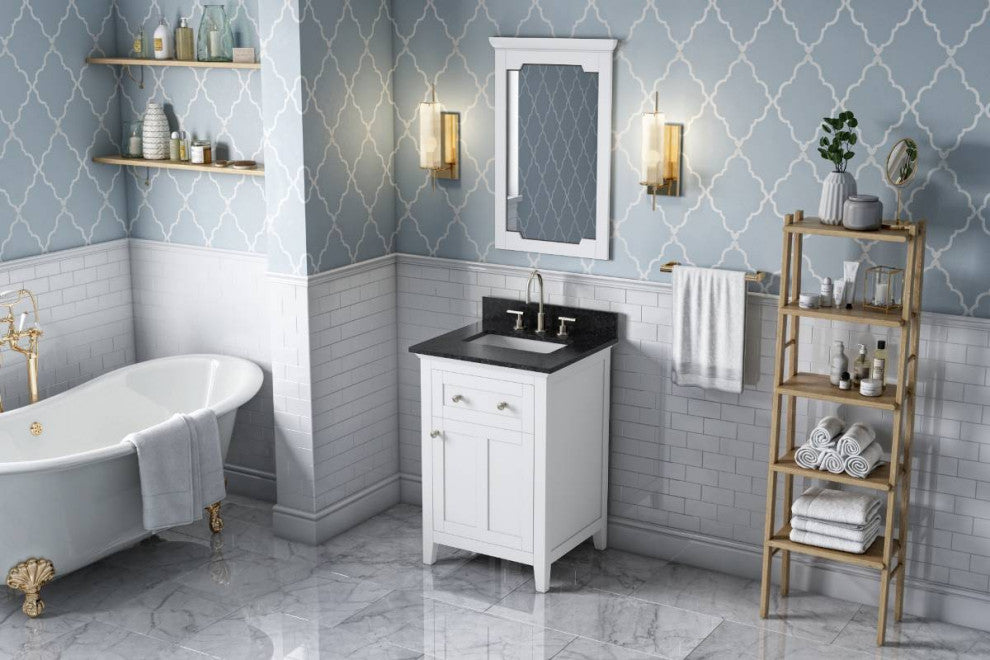 Chatham Traditional 24" White Single Sink Vanity, Black Granite Vanity Top