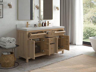 Sonoma Teak 60" Double Vanity, Dark Walnut With 2" White Quartz