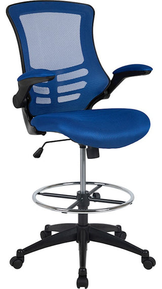 Mid-Back Mesh Ergonomic Drafting Chair With Adjustable Foot Ring, Blue