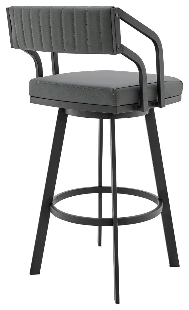 26" Timeless Slate Gray Faux Leather Silver Finish Swivel Counter Stool