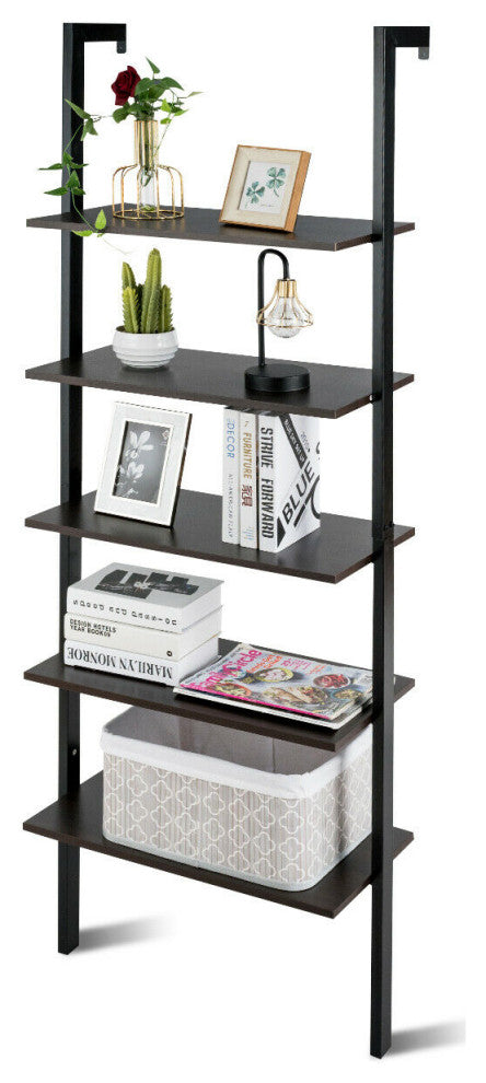 Costway 5-Tier Ladder Shelf Wood Wall Mounted Bookshelf Display Shelf