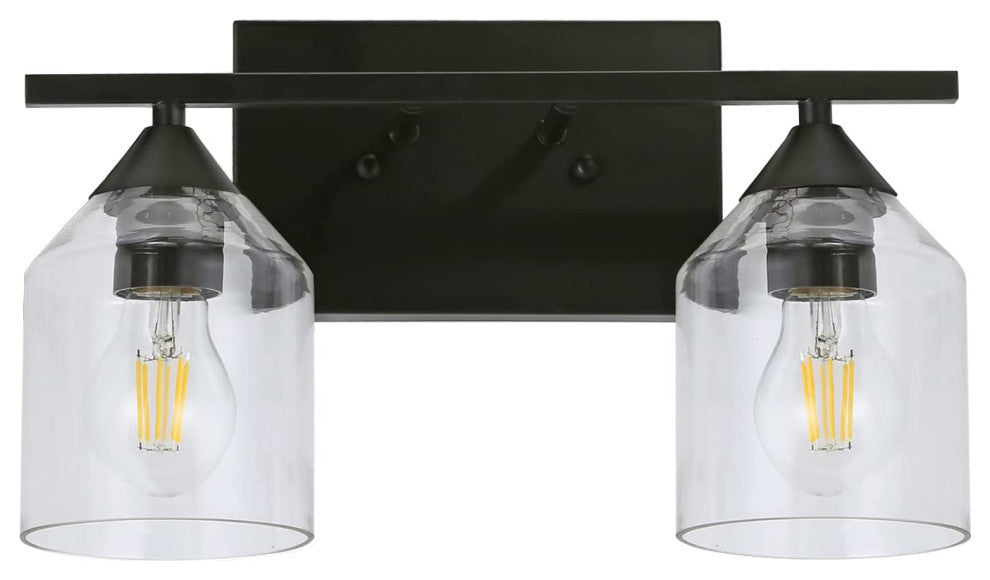 2-Light Black Wall Sconce Lighting Industrial Wall Lamp With Glass Shade