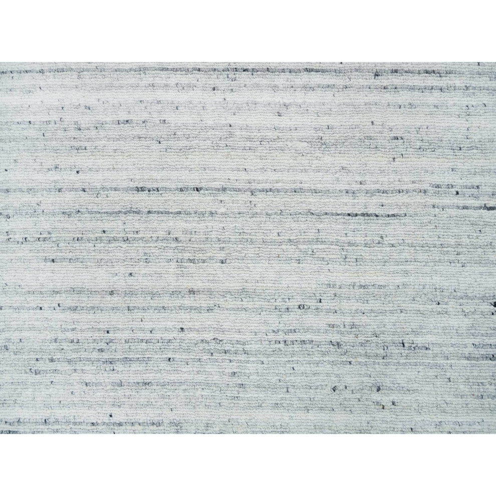 Ivory Plain Modern Striae Wool Hand Loomed Runner Oriental Rug, 2'8"x14'