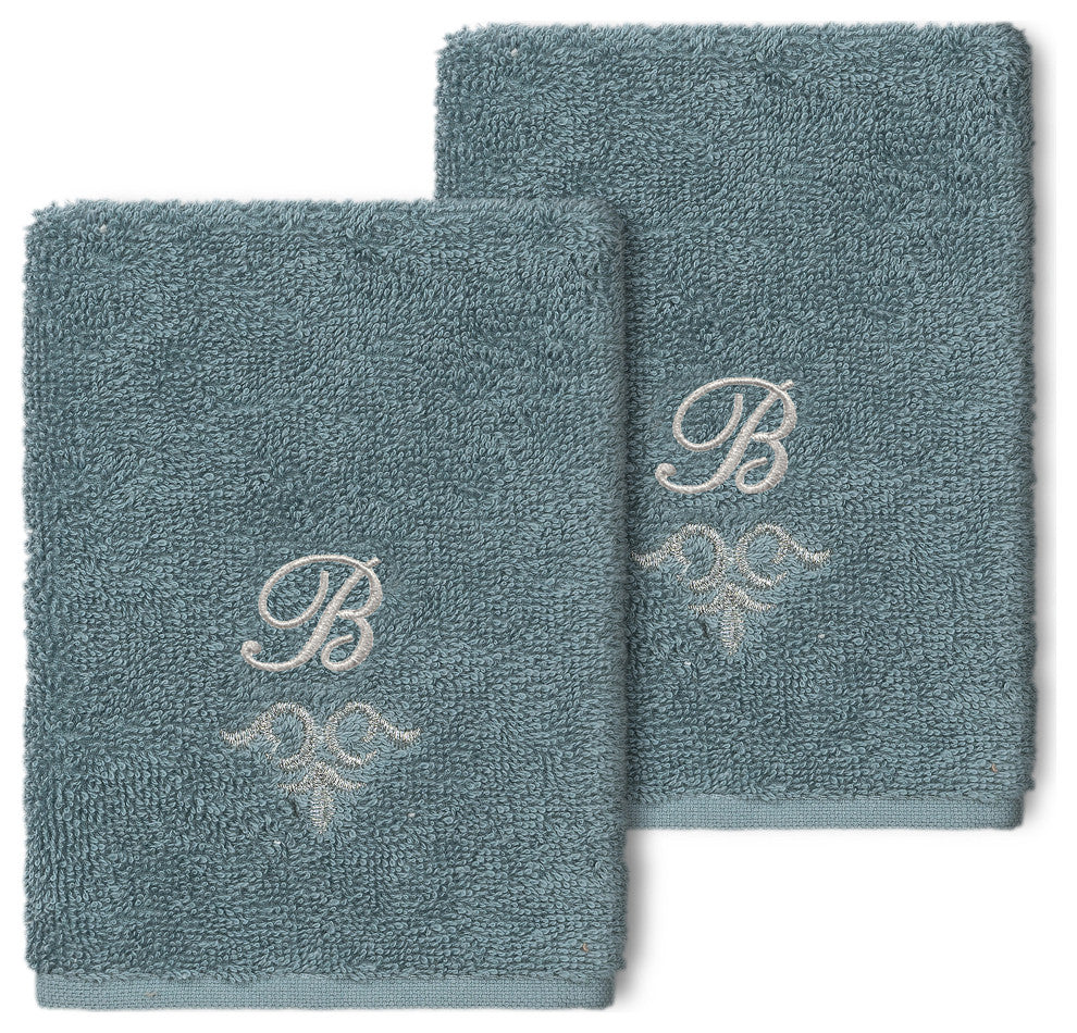 Linum Home Turkish Cotton Monica 2-Piece Embellished Washcloth Set, Teal